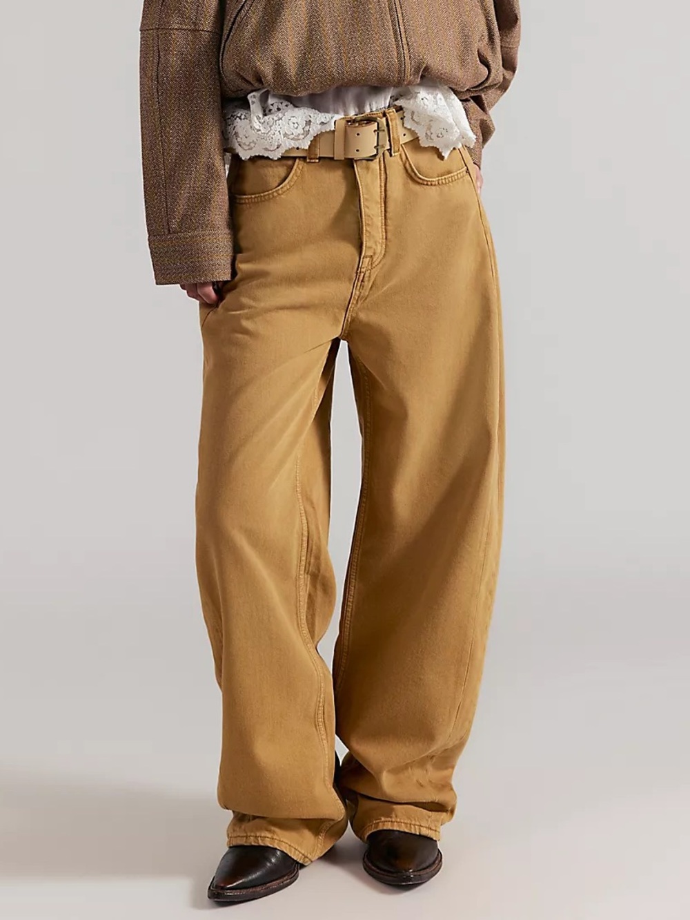 NWT FREE PEOPLE WE THE FREE Truro Baggy Puddle Jeans | Warm Rust $148 CURRENT